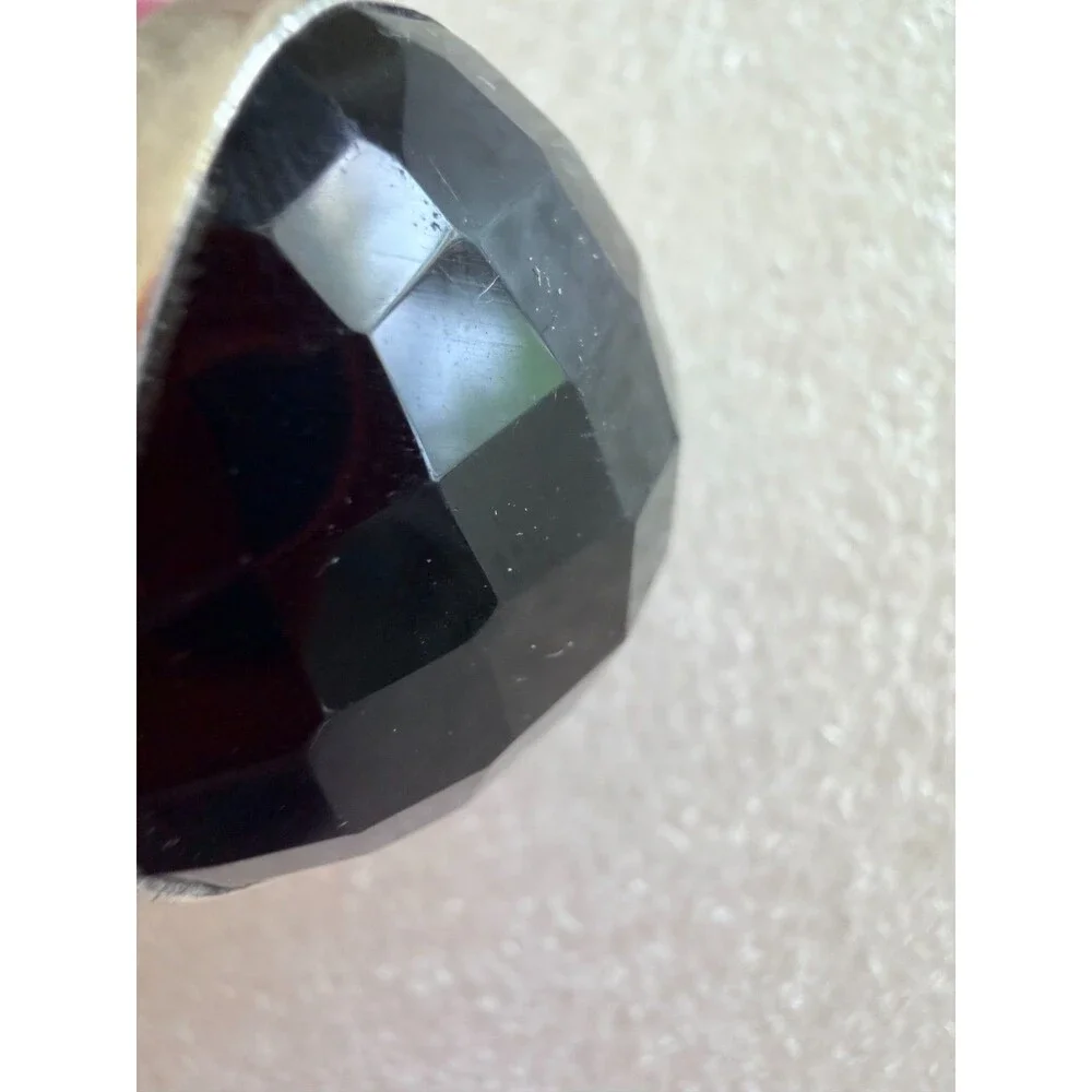 Signed AF 925 Sterling Silver Pink Resin Faceted Black Onyx Dome Ring Size 6.5